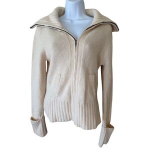 OXFORD‎ FULHAM Cream Lamb Wool Rabbit  Zip Front Convertible Shawl Sweater L